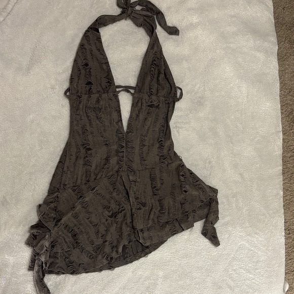 Brown Halter Backless Dress - Picture 3 of 5